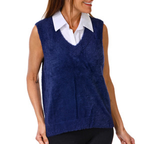 Thumbnail 1: LAUNDRY BY SHELLI SEGAL Women's Sleeveless Layered Plush Sweater 