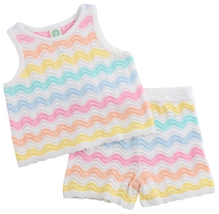 Thumbnail 1: Little Me Baby Girls 2 Pc Wavy Tank & Shorts Set 