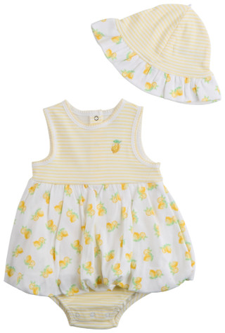Thumbnail 1: Little Me Baby Girls 2 Pc Lemon Print Dress & Hat Set 