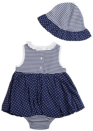 Thumbnail 2: Little Me Baby Girls 2 Pc Stripe Dress & Hat Set 
