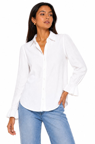 Thumbnail 1: TROVE NEW YORK Women's Solid Button Down Ruffle Long Sleeve Top 
