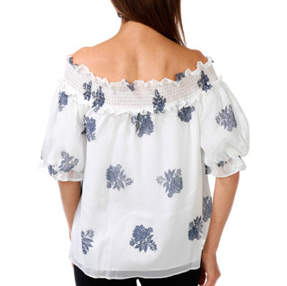 Thumbnail 2: Cece Women's Short Puff Sleeve Smocked Neck Top 