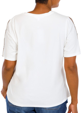 Thumbnail 3: Kiss & Fly Women's Plus Beaded Cold Shoulder Coastal Blouse 