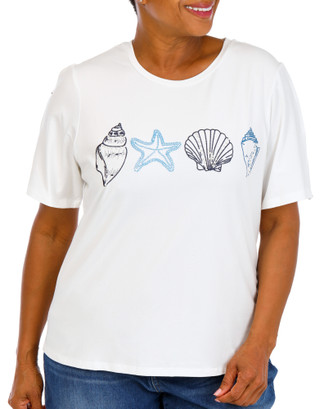 Thumbnail 1: Kiss & Fly Women's Plus Beaded Cold Shoulder Coastal Blouse 