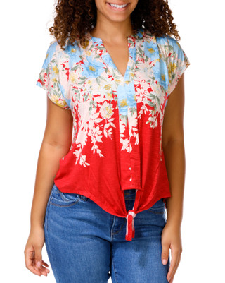 Thumbnail 1: Chenault Women's Short Sleeve Front Tie Hem Top 