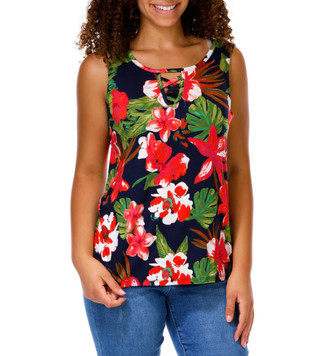 Thumbnail 1: Caribbean Joe Women's Sleeveless Lace Neck Top 