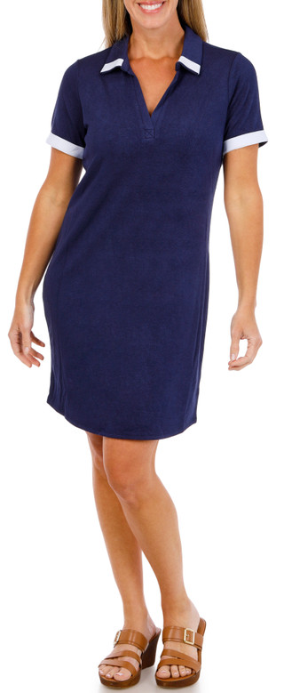 Thumbnail 3: Bobeau Women's Short Sleeve Terry Knit Polo Dress 