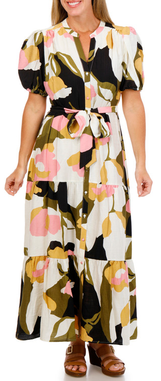 Thumbnail 1: MSK Women's Short Sleeve Tie Front Maxi Dress 