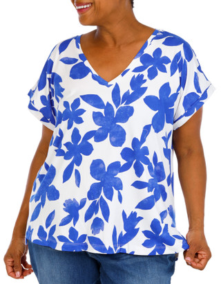 Thumbnail 1: Bobeau Women's Plus Butter Soft V-Neckline Short Sleeve Top 