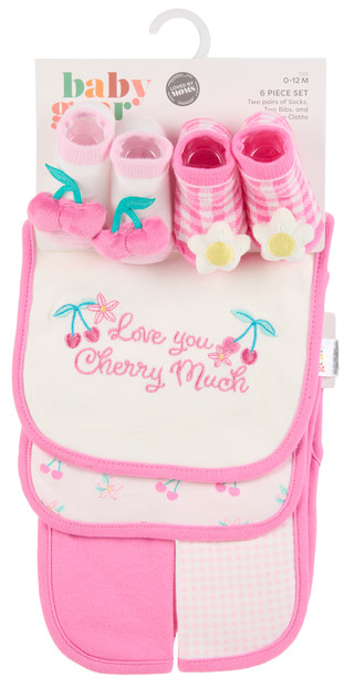 Thumbnail 1: Baby Gear Baby Girls 6 Pc Cherry Bibs, Burp Cloths & Booties 
