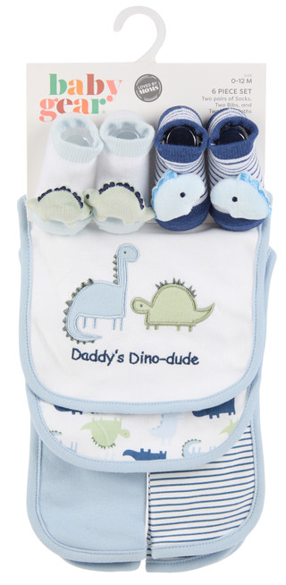 Thumbnail 1: Baby Gear Baby Boys 6 Pc Dino Bibs, Burb Cloths & Booties Set 