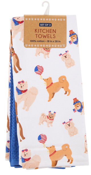 Thumbnail 1: Dream Home 3 Pk Patriotic Pups Kitchen Towels 