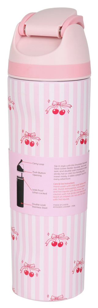 Thumbnail 2: A little obsessed 24 oz Stainless Steel Cherry Stripe Water Bottle 