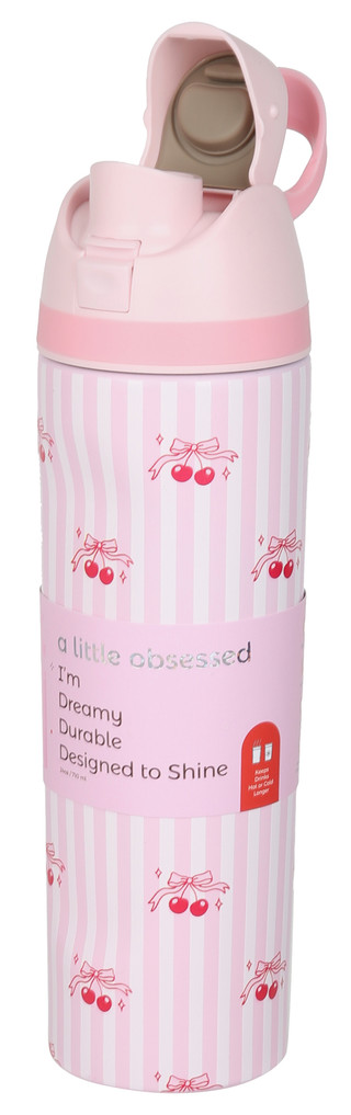 Thumbnail 1: A little obsessed 24 oz Stainless Steel Cherry Stripe Water Bottle 