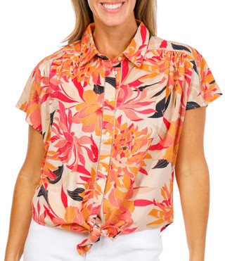 Thumbnail 1: TRIBAL Women's Short Sleeve Button Front Top 