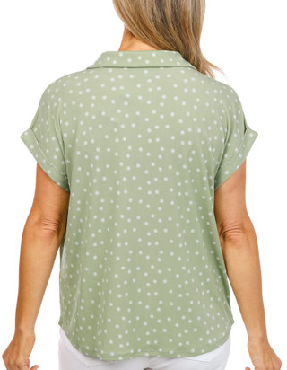 Thumbnail 4: Adrianna Papell Women's Short Sleeve Johnny Collar Top 