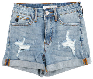 Thumbnail 1: KanCan Juniors Roll Cuff Distressed Denim Shorts 