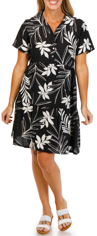 Thumbnail 3: Kaktus Women's Short Sleeve Print Tiered Dress 