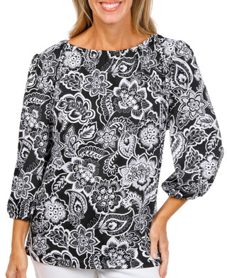 Thumbnail 1: Ruby Road Women's 3/4 Sleeve Puff Print Top 
