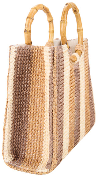 Thumbnail 2: D'Margeaux Striped Woven Satchel with Bamboo Handle 