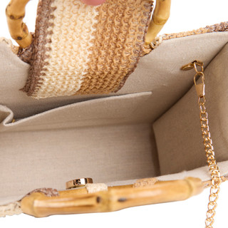 Thumbnail 3: D'Margeaux Striped Woven Satchel with Bamboo Handle 