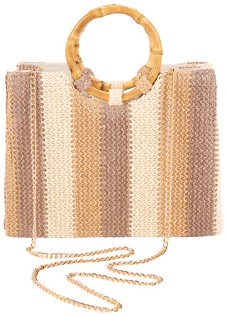 Thumbnail 1: D'Margeaux Striped Woven Satchel with Bamboo Handle 