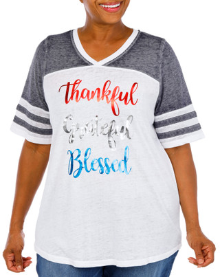 Thumbnail 1: Sable Sky Women's Plus Short Sleeve Americana Top 