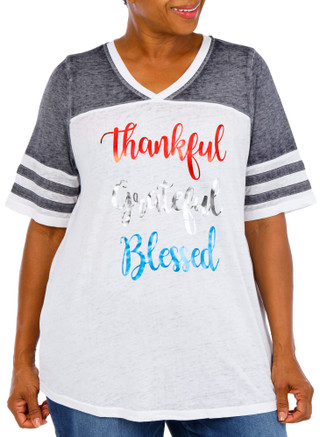 Thumbnail 4: Sable Sky Women's Plus Short Sleeve Americana Top 