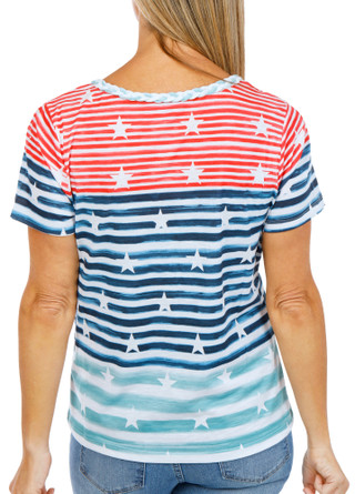 Thumbnail 3: Onque Women's Short Sleeve Americana Stripe Top 