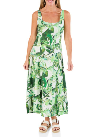 Thumbnail 1: MELLODAY Women's Sleeveless Palm Print Midi Dress 