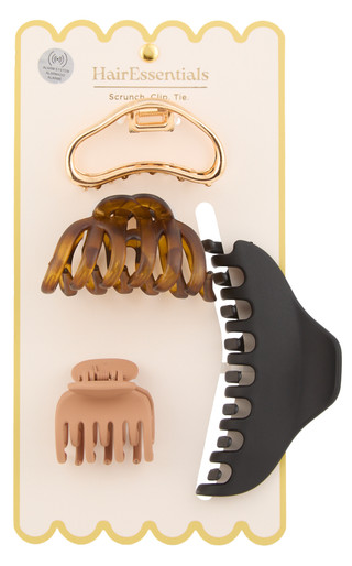 Thumbnail 1: Hair Essentials 4 Pc Assorted Style Claw Hair Clips 