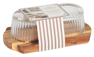 Thumbnail 1: Homestead Kitchen Acacia Wood Glass Butter Dish 