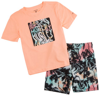 Thumbnail 1: Hurley Little Boys 2 Pc Short Sleeve Swim Shirt & Trunks Set 