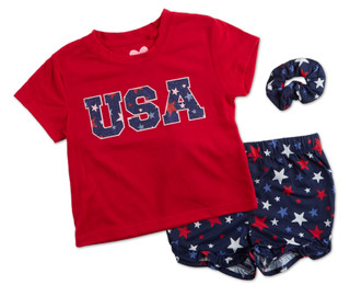 Thumbnail 1: Freestyle Little Girls 3 Pc Americana Pajama Shorts Set  
