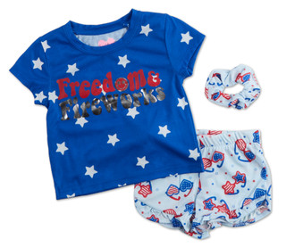 Thumbnail 1: Freestyle Little Girls 3 Pc Pajama Shorts Set 