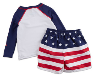 Thumbnail 2: BCOOL Toddler Boys 2 Pc Americana Swim Shorts & Rashguard Set 