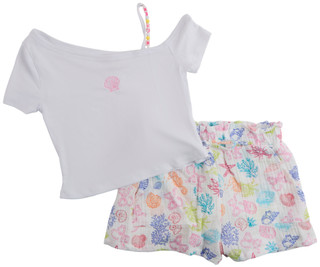 Thumbnail 1: No Comment Big Girls 2 Pc One Shoulder Beaded Strap Top & Shorts Set 