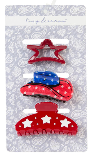 Thumbnail 1: TWIG & ARROW 3 Pk Patriotic Claw Clip Set 