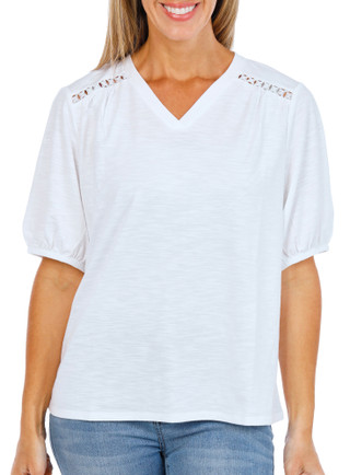 Thumbnail 1: Rafaella Women's Solid Crochet Top 