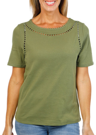 Thumbnail 1: Rafaella Women's Pom Pom Trim Top  