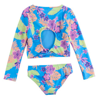 Thumbnail 4: Breaking Waves Girls 2 Pc Rashguard Swimsuit Set 