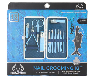 Thumbnail 1: REAL TREE Men's 13‑Piece Blue Manicure Grooming Kit & Keychain Set 
