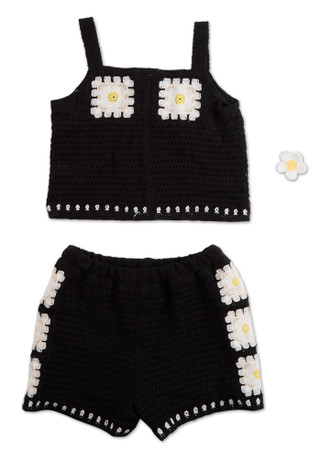 Thumbnail 2: B TWEEN Girls Crochet Square Daisy Tank & Shorts Set with Hair Clip 