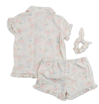 Thumbnail 2: Laura Ashley Toddler Girls 3 Pc Pajama Shorts Set with Scrunchie 
