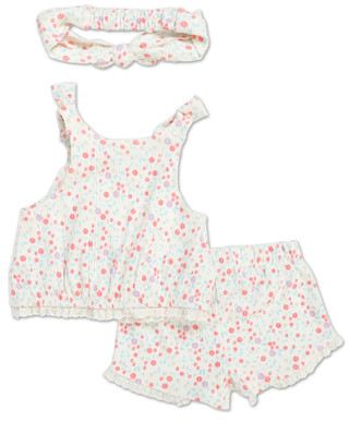 Thumbnail 2: Jessica Simpson Baby Girls 3 Pc Lace Trimmed Shorts Set w/ Bow Headband 