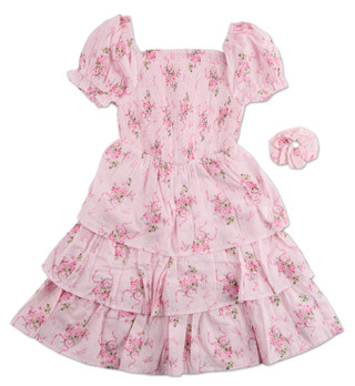 Thumbnail 1: JAPNA GIRLS Girls Smocked Ruffled & Tiered Dress with Scrunchie 