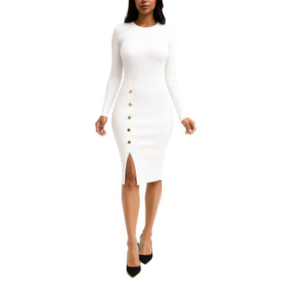 Thumbnail 1: Nina Leonard Women's Solid Front Slit Long Sleeve Sweater Dress 