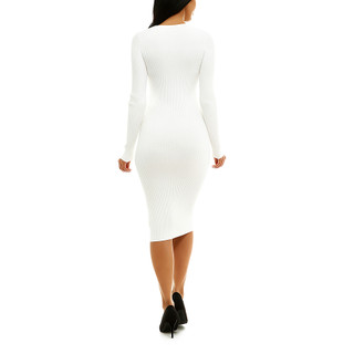 Thumbnail 2: Nina Leonard Women's Solid Front Slit Long Sleeve Sweater Dress 