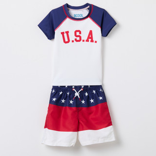 Thumbnail 2: BCOOL Little Boys 2 Pc Americana UPF50+ Swim Shorts & Tee  Set 