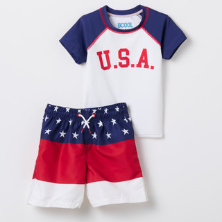 Thumbnail 1: BCOOL Little Boys 2 Pc Americana UPF50+ Swim Shorts & Tee  Set 